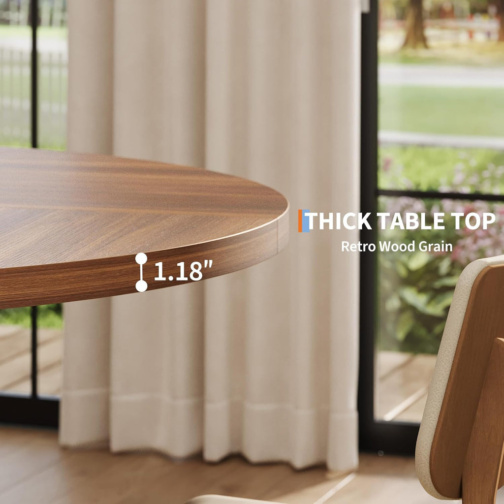 Garvee Round Dining Table for 4-6 People, 47" Modern Circle Dinner Table with Wooden Cross Pedestal Base for Living Room, Kitchen, Walnut Brown