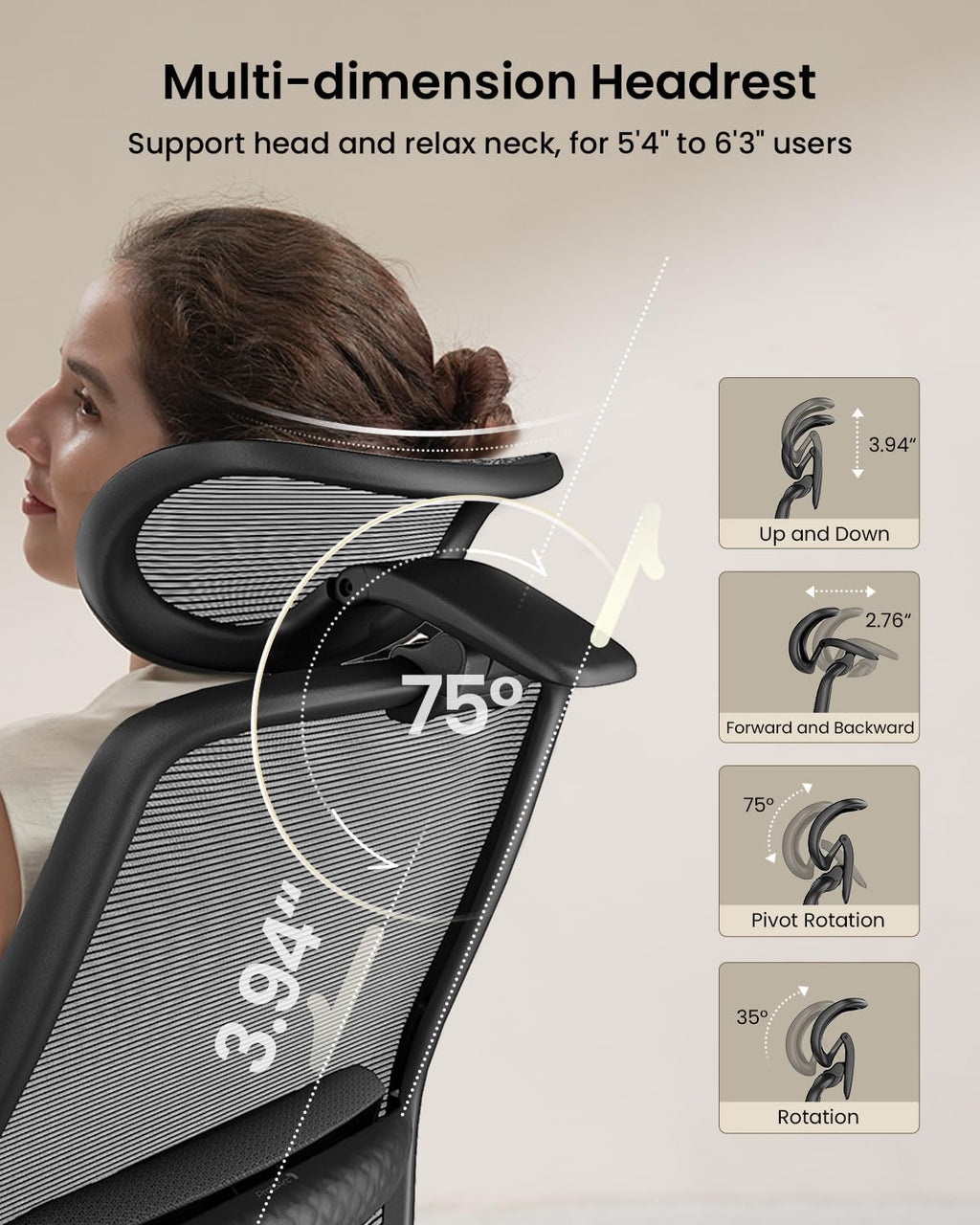 ProtoArc Ergonomic Office Chair – EC200 High-Back Mesh Computer Chair with Lumbar Support, 3D Adjustable Headrest & Sliding Seat for 8+ Hour Comfort, Big & Tall Home Office Desk Chairs - Black