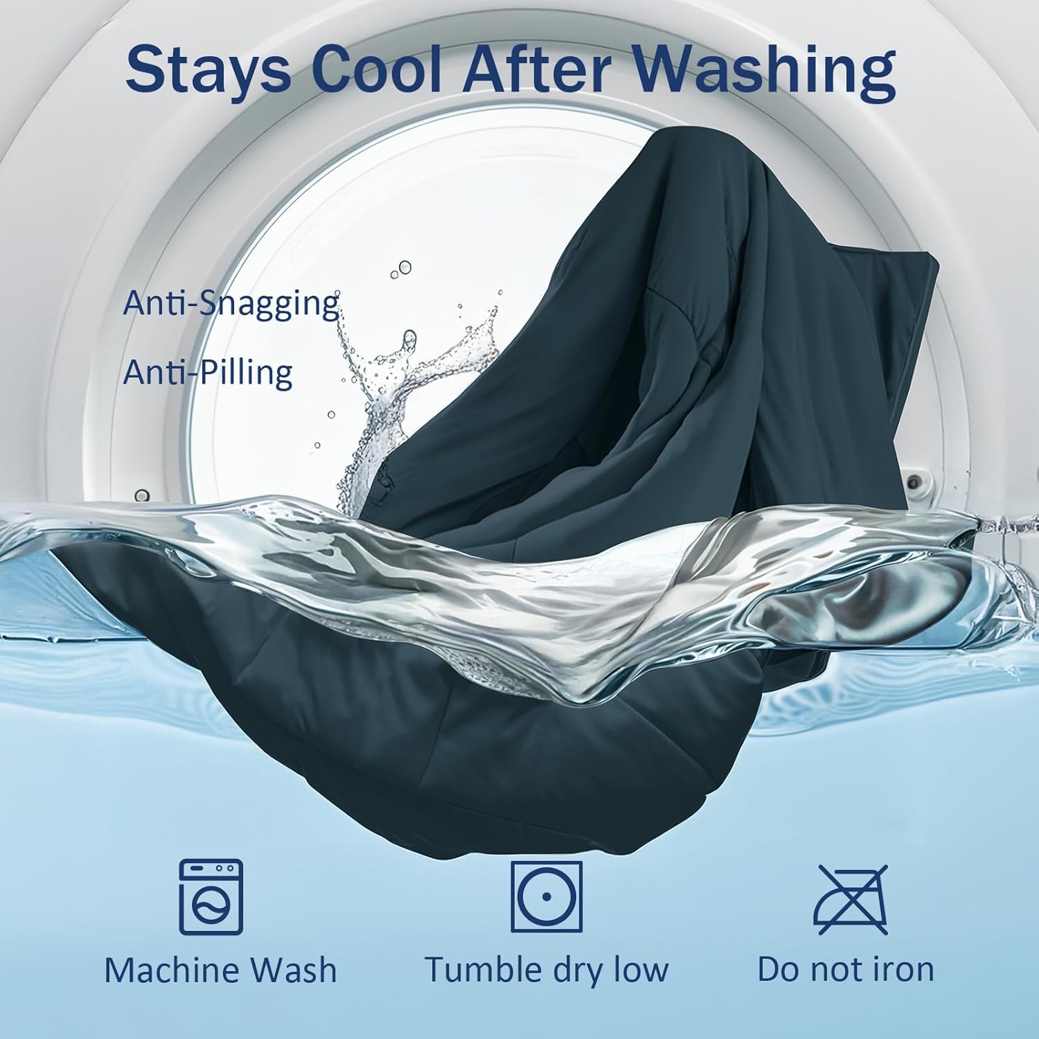 Soft Cooling Comforter, Full/Queen Cooling Blankets for Hot Sleepers, Double-Sided All-Season Cold Breathable Lightweight Blanket for Night Sweats, Dark Denim Blue, 90''x90''