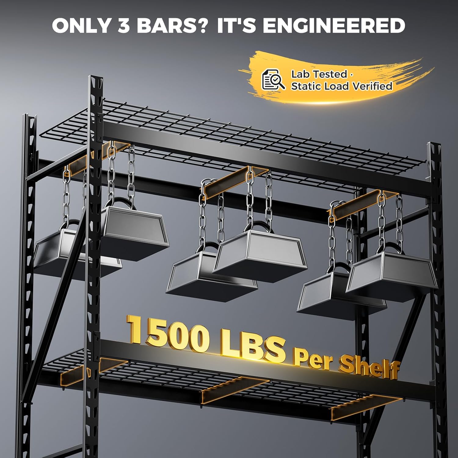 CAMMOO 72''W Storage Shelves, 6000LBS Metal Garage Shelving Unit with Magnetic Label, Upgraded Structure, Solid Steel Industrial Rack, Easy Assembly for Warehouse,Basement, 72''W x 24''D x 72''H