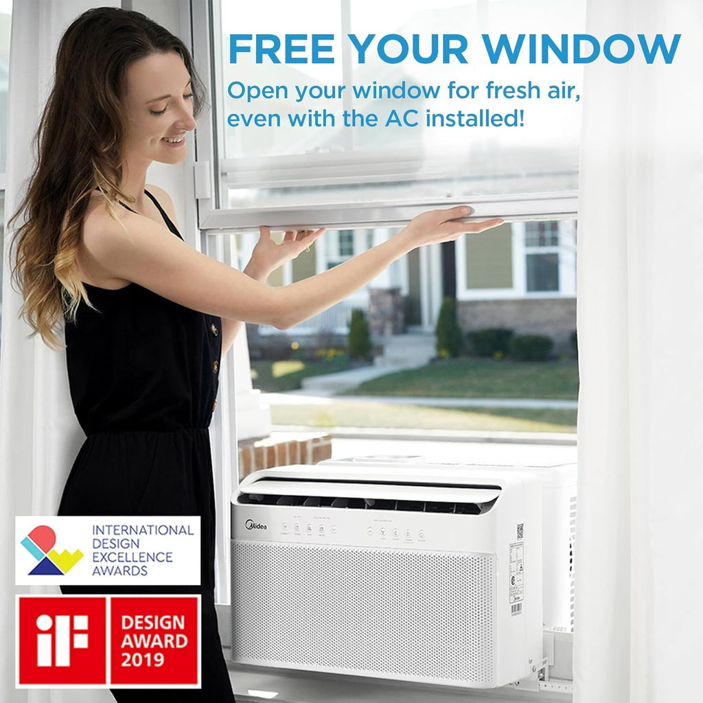 Midea 12,000 BTU U-Shaped Smart Inverter Window Air Conditioner–Cools up to 550 Sq. Ft., Ultra Quiet with Open Window Flexibility, Compatible with Alexa/Google Assistant, 35% Energy Savings (Renewed)