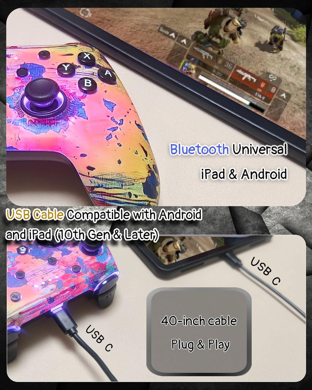 Wzuiсov RGB Wireless Game Controller for Switch/PC/iPhone/Android - Bluetooth & USB-C Wired with Phone Mount, USB C to A Adapter, Tablet, TV Box & Tesla Compatible