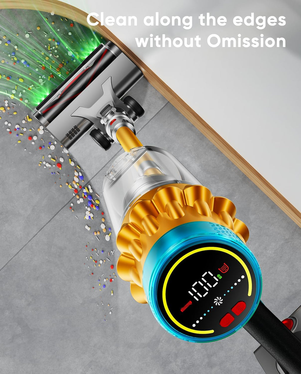 Cordless Vacuum Cleaner, 650W/55KPA/70 Mins Vacuum Cleaners for Home with Self-Standing, Anti-Tangle Brush, Smart Display and 1.8L Cup Cordless Stick Vacuum Cleaner for Pet Hair/Carpets