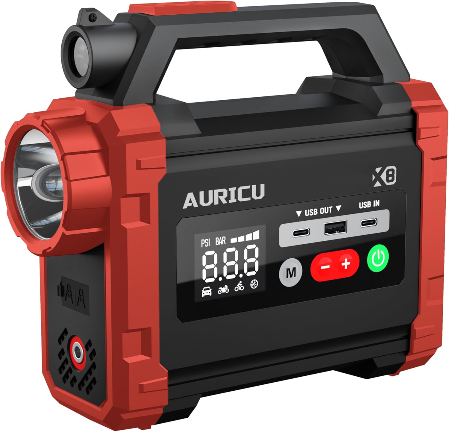X8 2400A Jump Starter 150 PSI Air Compressor 12V Lithium Battery Booster Pack, Portable Jump Box, Power Bank & Jumper Cables for Max 8.0L Gas Engines and Max 6.0L Diesel Engine