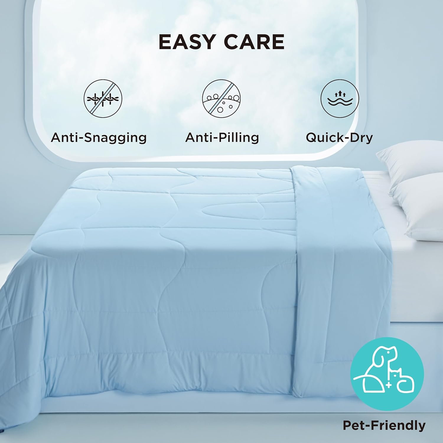 Bedsure Cooling Comforter Queen Size - Cooling Blankets for Hot Sleepers, Lightweight Comforter for Summer with Dual-Sided Cool Tech, Soft Breathable Cold Blanket for Sleeping, Blue, 88x88 Inches