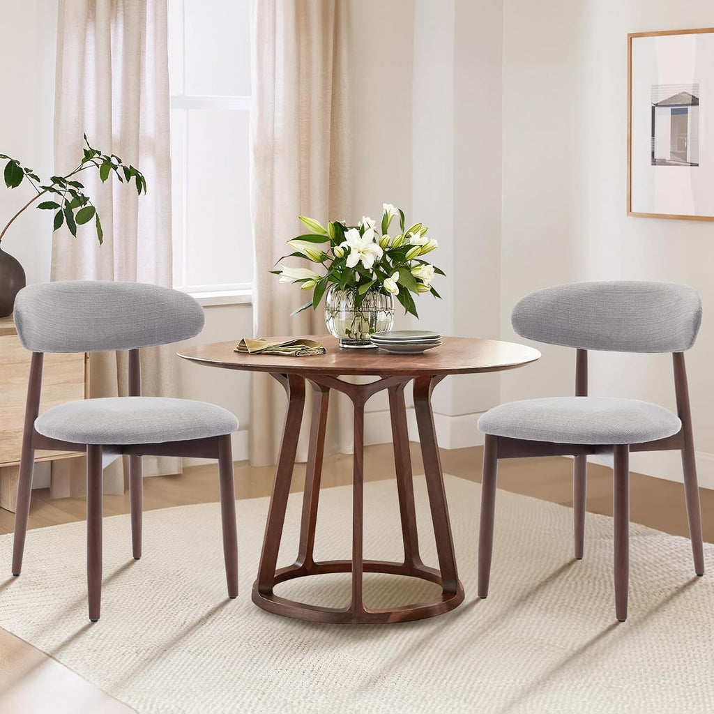 COLAMY Wooden Dining Chairs Set of 4, Modern Fabric Upholstered Dining Room Chair, Farmhouse Kitchen Chair with Foot Pegs, Light Grey