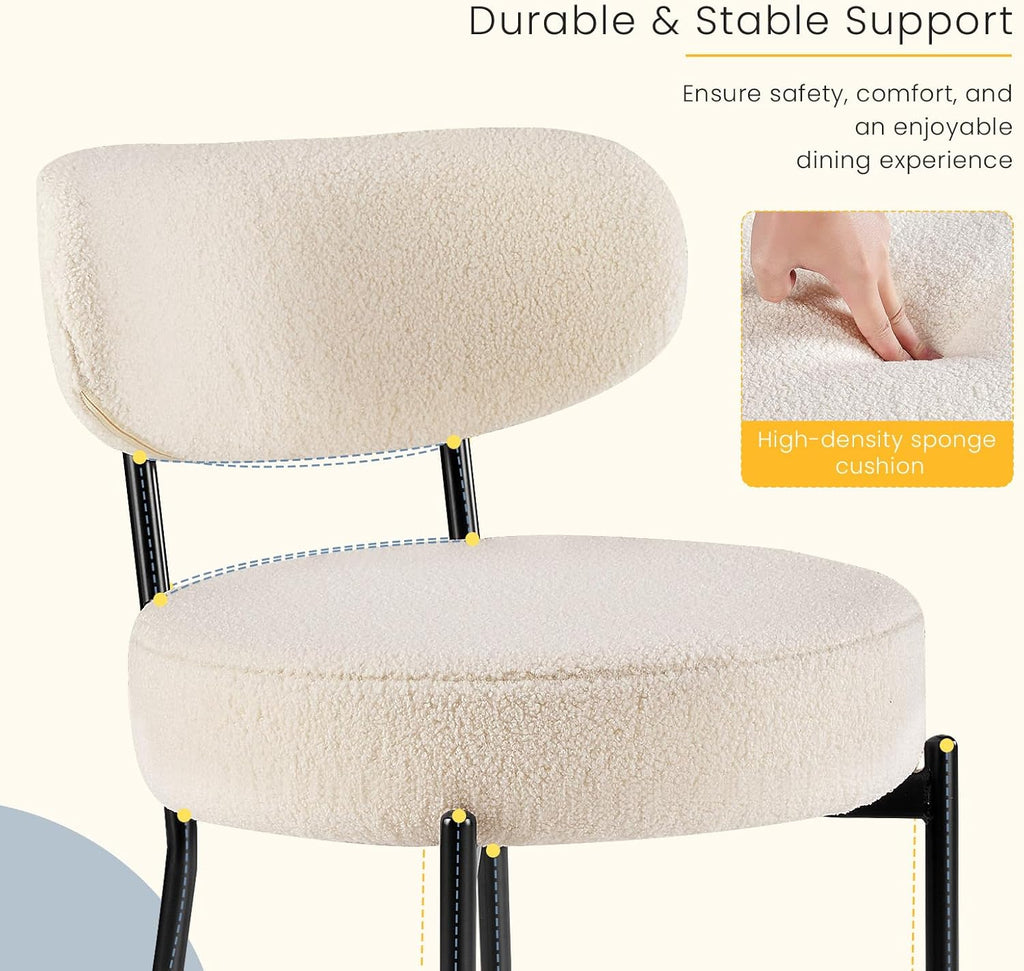 DUMOS Dining Chairs Set of 4, Mid Century Modern Chair Round Upholstered Curved Backrest, Kitchen Vanity Living Room Chairs with Black Metal Legs，Light Beige