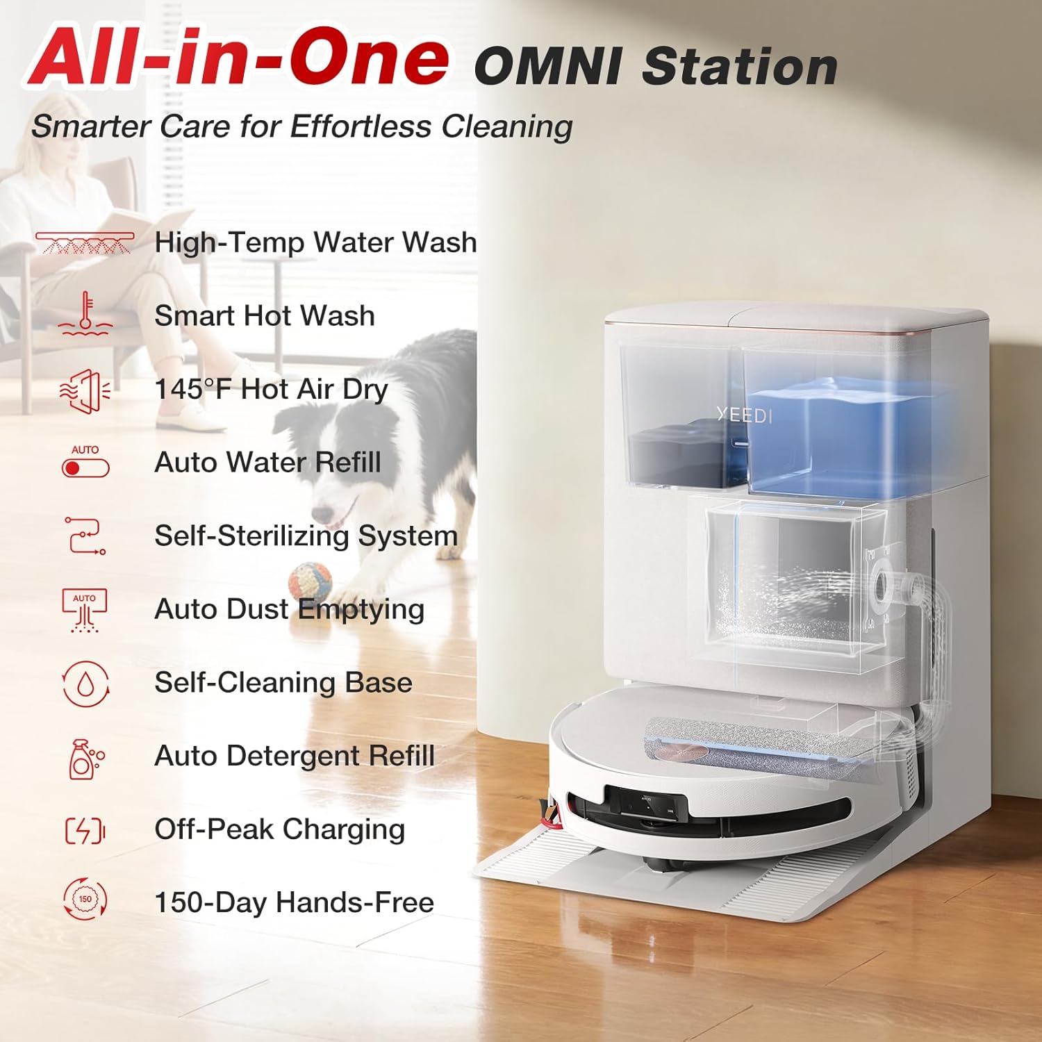 Yeedi M16 Infinity Robot Vacuum & Mop, 30000Pa Blast Suction, Infinity Runtime, Instant Self-Cleaning OZMO Roller Mop, Hot Water Wash & Hot Air Dry Omni Station, ZeroTangle 4.0, AI Obstacle Avoidance