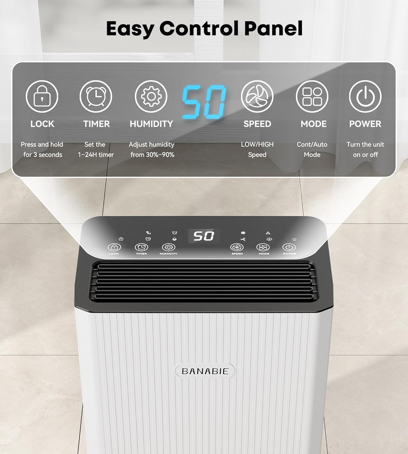 2500 Sq.Ft Dehumidifier for Basement, 32 Pint Dehumidifiers for Home with Drain Hose, Ultra Quiet 32dB, Smart Humidity Control, 24H Timer, Energy Efficient, Portable for Bedroom, Bathroom, RV