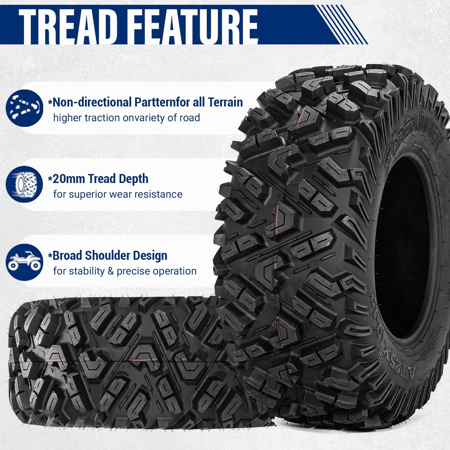 Set of 2 FORERUNNER 25X10-12 ATV Tires, 6PR Tubeless UTV Tires, All-terrain Tires