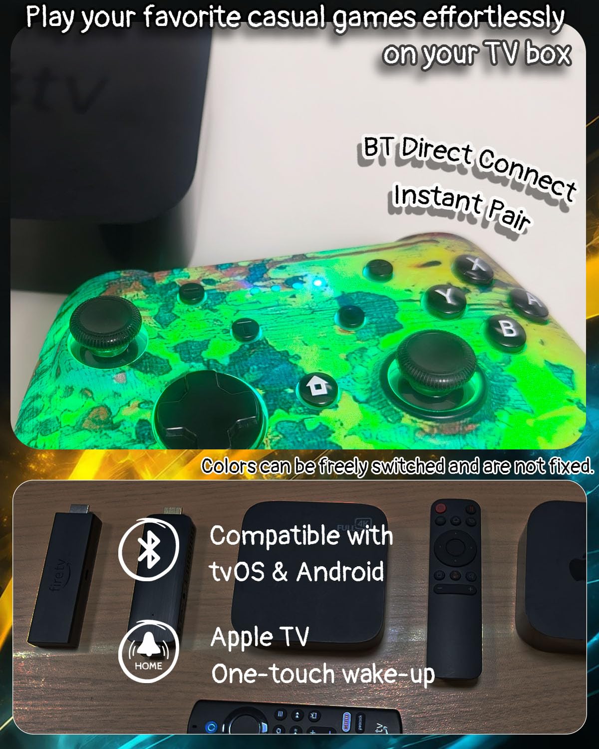 Wzuiсov RGB Wireless Game Controller for Switch/PC/iPhone/Android - Bluetooth & USB-C Wired with Phone Mount, USB C to A Adapter, Tablet, TV Box & Tesla Compatible