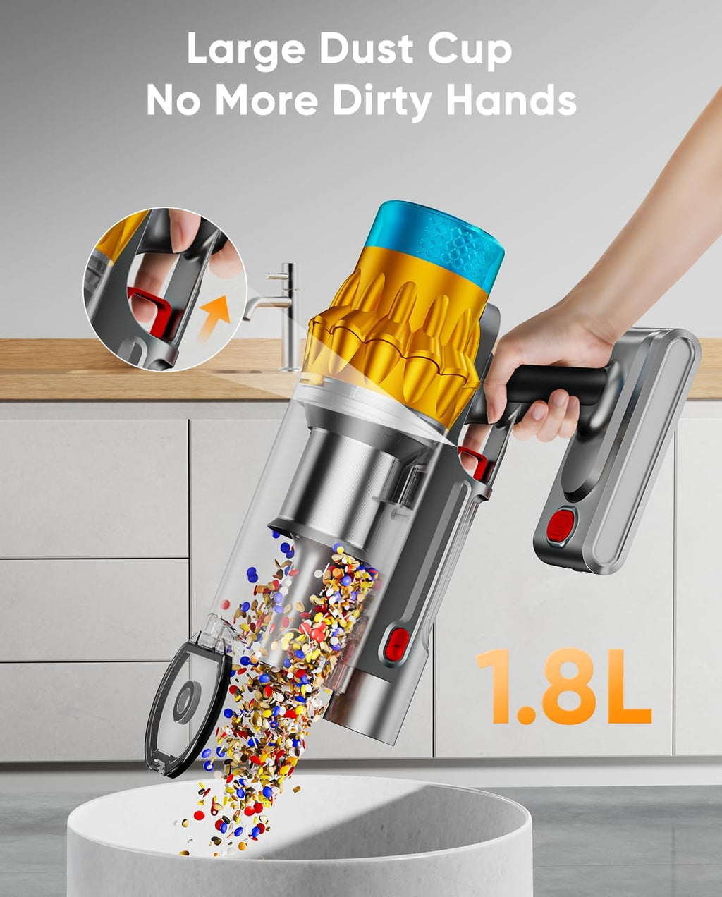Cordless Vacuum Cleaner, 650W/55KPA/70 Mins Vacuum Cleaners for Home with Self-Standing, Anti-Tangle Brush, Smart Display and 1.8L Cup Cordless Stick Vacuum Cleaner for Pet Hair/Carpets