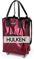 HULKEN (Small, Cosmic Red) Reusable Grocery Bag On Wheels, Shopping Trolley, Rolling Tote, Zipper Closure, Lightweight, Carries Up to 66 lb, Folds Flat