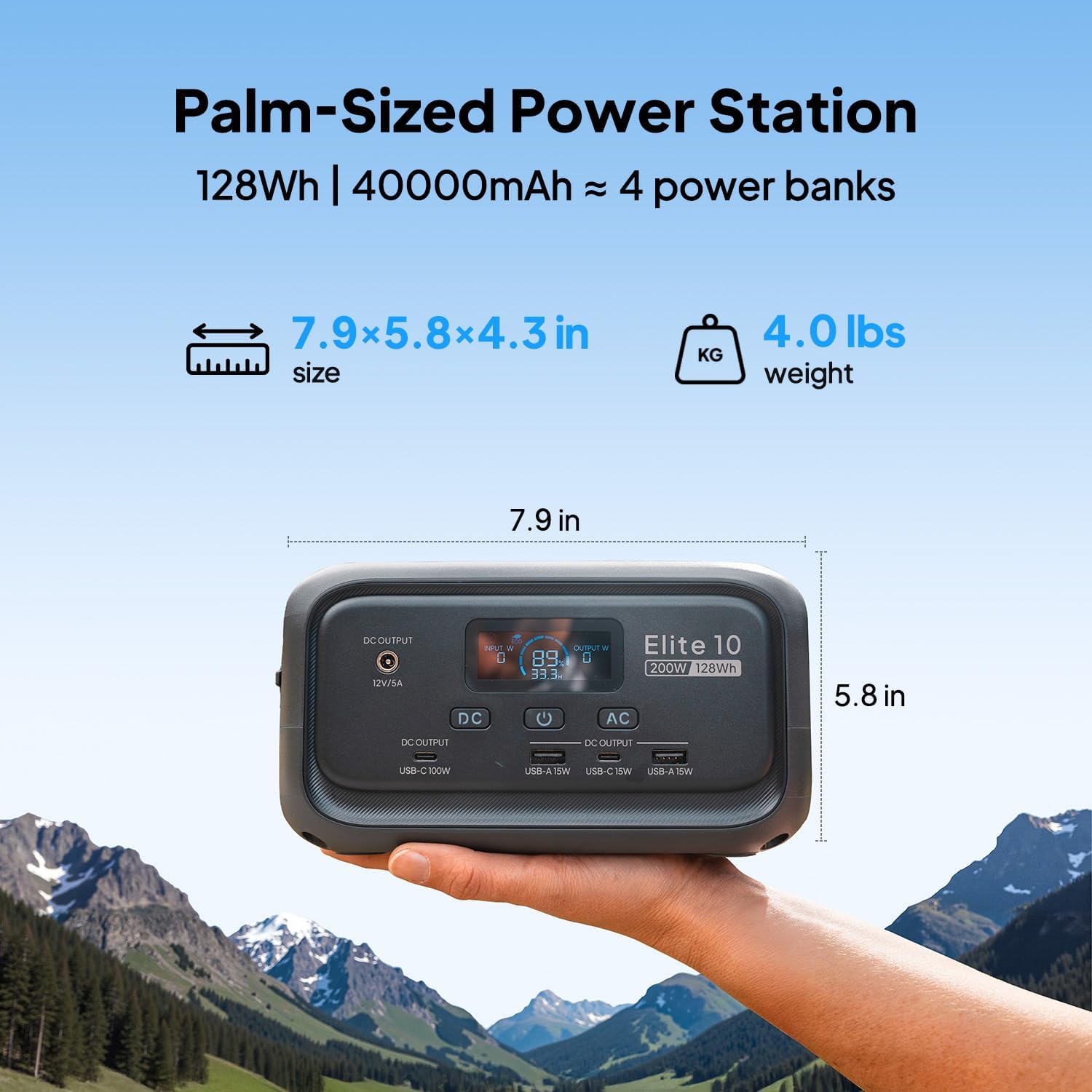 BLUETTI Elite 10 Mini Portable Power Station, 128Wh LiFePO4 Battery with 200W AC Outlet, Flight-Approved Power Bank for Travel, Fast Recharge Solar Generator for Camping & Outage Emergency Backup