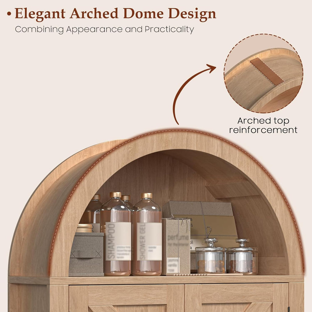 Halitaa Arched Bathroom Wall Cabinet, Farmhouse Medicine Cabinet with Barn Door and with Adjustable Shelf, 23.6 x 28.7'' Wooden Storage Cabinet Wall Mounted for Bathroom Laundry Room Kitchen, Natural