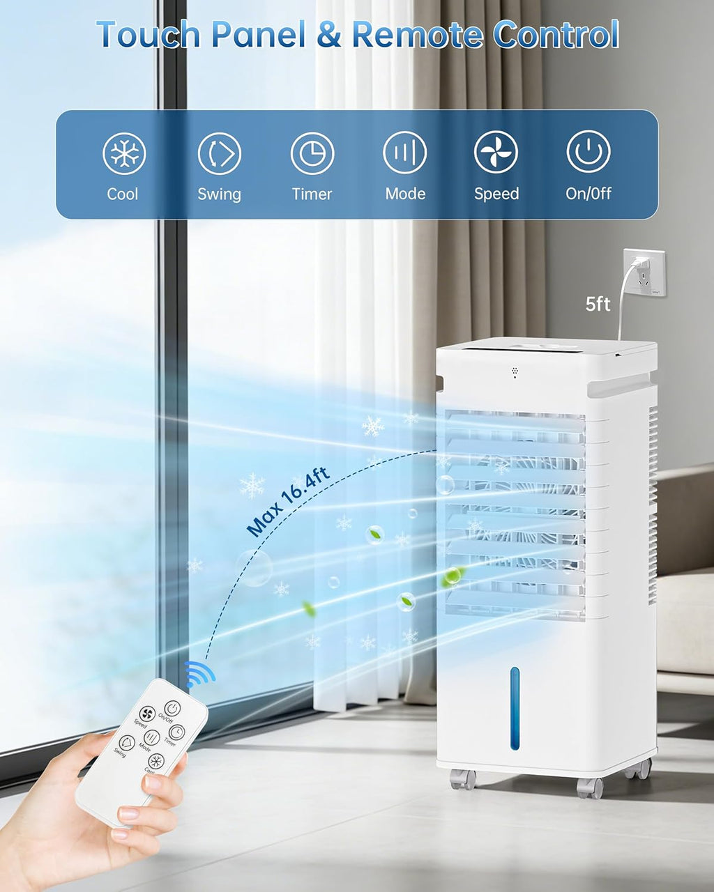 Portable Air Conditioners, Swamp Cooler Portable AC Unit for Room, Windowless Cooling Fan That Blow Cold Air w/Remote 5L Tank 12 Speeds 9H Timer, Evaporative Air Cooler for Bedroom Garage (White)