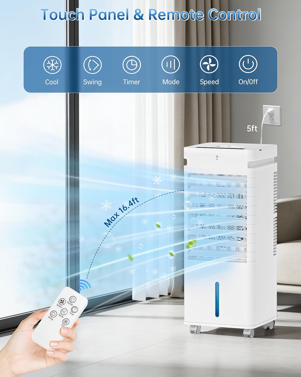 Portable Air Conditioners, Swamp Cooler Portable AC Unit for Room, Windowless Cooling Fan That Blow Cold Air w/Remote 5L Tank 12 Speeds 9H Timer, Evaporative Air Cooler for Bedroom Garage (White)