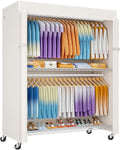 ULIFHOME P8C Max Heavy Duty Clothes Rack（With Extended Width Design） Rolling Clothing Racks for Hanging Clothes with Lockable Wheels，51.2"W x 15.8"D x 80.5"H，Load 700LBS，White Rack with White Cover
