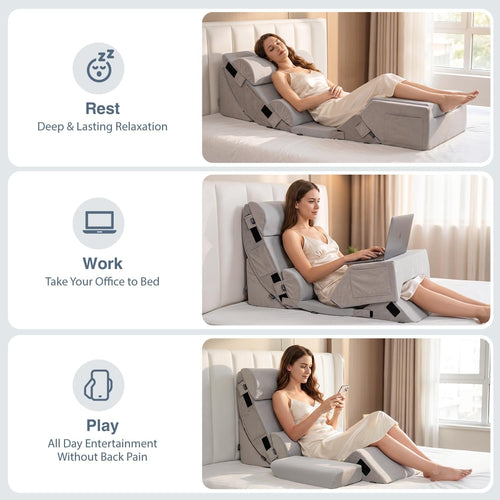 9PCS Orthopedic Bed Wedge Pillow Set for After Surgery Recovery, Body Positioners for Back and Leg Pain Relief, Adjustable Memory Foam Comfort for Sitting up in Bed, Ideal for Adult Acid Reflux & GERD