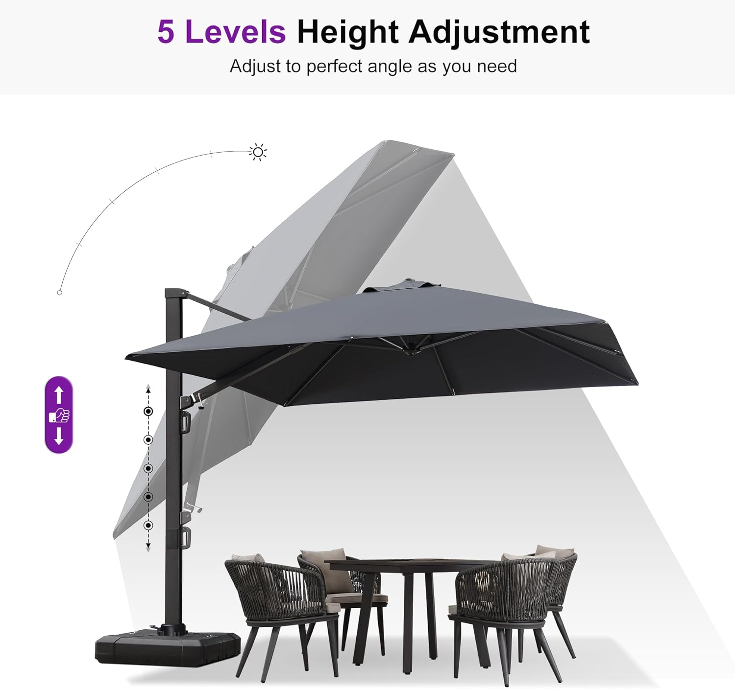 PURPLE LEAF 10 FT Square Patio Umbrella Large Outdoor Aluminum Offset Umbrella with 360-degree Rotation Cantilever Umbrella for Garden Deck Backyard Pool, Grey