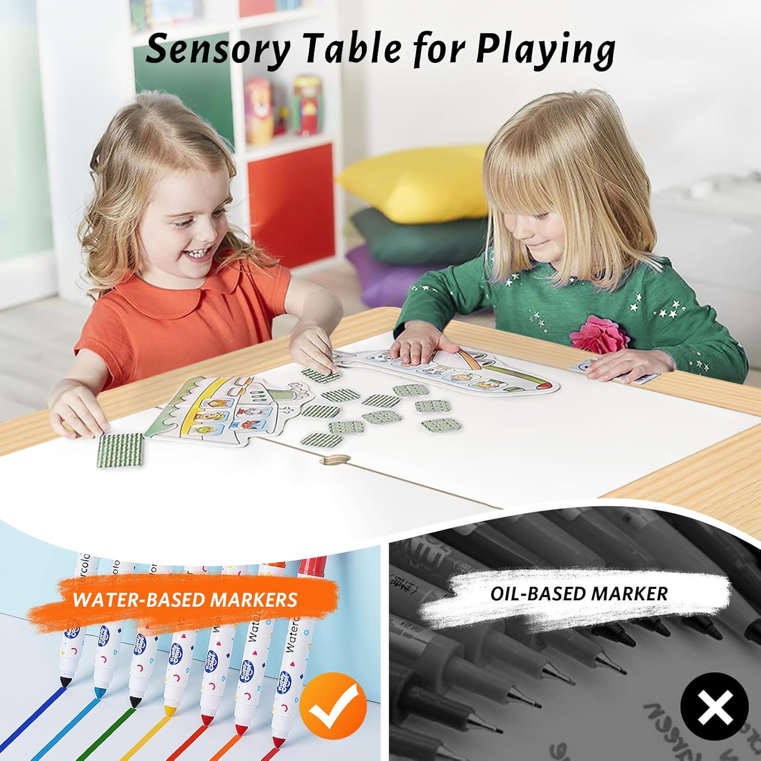 Easyego Sensory Table & Chair Set – Multifunctional Sand & Water Table with Double-Sided Lid, Paper Roll, Storage Box, Transparent & Game Board, and Foldable Bins for Kids' Indoor & Outdoor Play