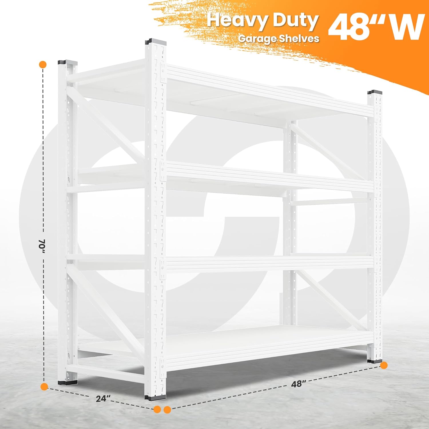 48" W Metal Storage Shelves Heavy Duty, 3000LBS Garage Shelving Units, 4 Tier Tall Metal Shelving, 24" Deep Steel Shelf Rack , Adjustable Utility Standing Shelf for Warehouse/Shop 48"W x 24"D x 70"H