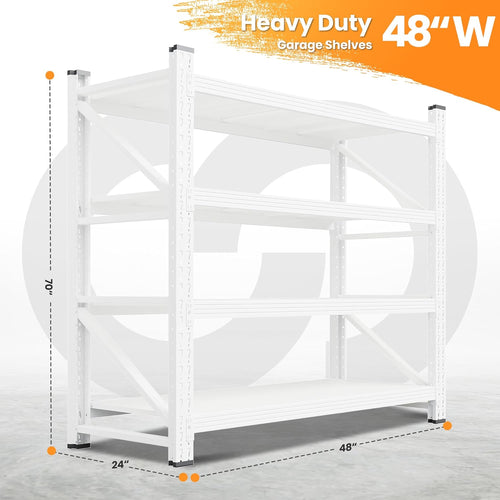 48" W Metal Storage Shelves Heavy Duty, 3000LBS Garage Shelving Units, 4 Tier Tall Metal Shelving, 24" Deep Steel Shelf Rack , Adjustable Utility Standing Shelf for Warehouse/Shop 48"W x 24"D x 70"H