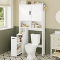 UPOSOJA Over The Toilet Storage Cabinet with Pulley Small Bathroom Storage Cabinet, Space Saver W/Adjustable Shelf & Open Shelf for Bathroom, Restroom, Laundry (White)