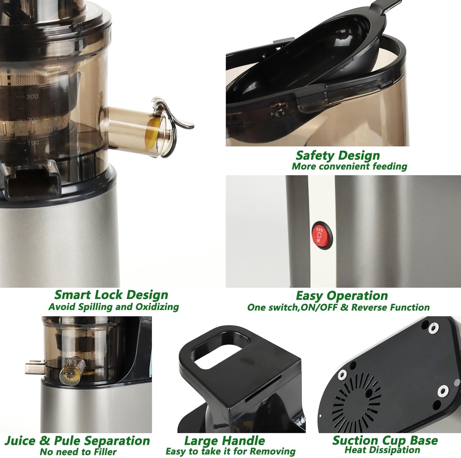 Cold Press Juicer,6.3" Wide Feed Chute Juice Extractor Machine,300W All-Copper Motor Slow Masticating juicer for Whole Vegetables & Fruits,Self Feeding for Juice Extractor Machine, High Juice Yield
