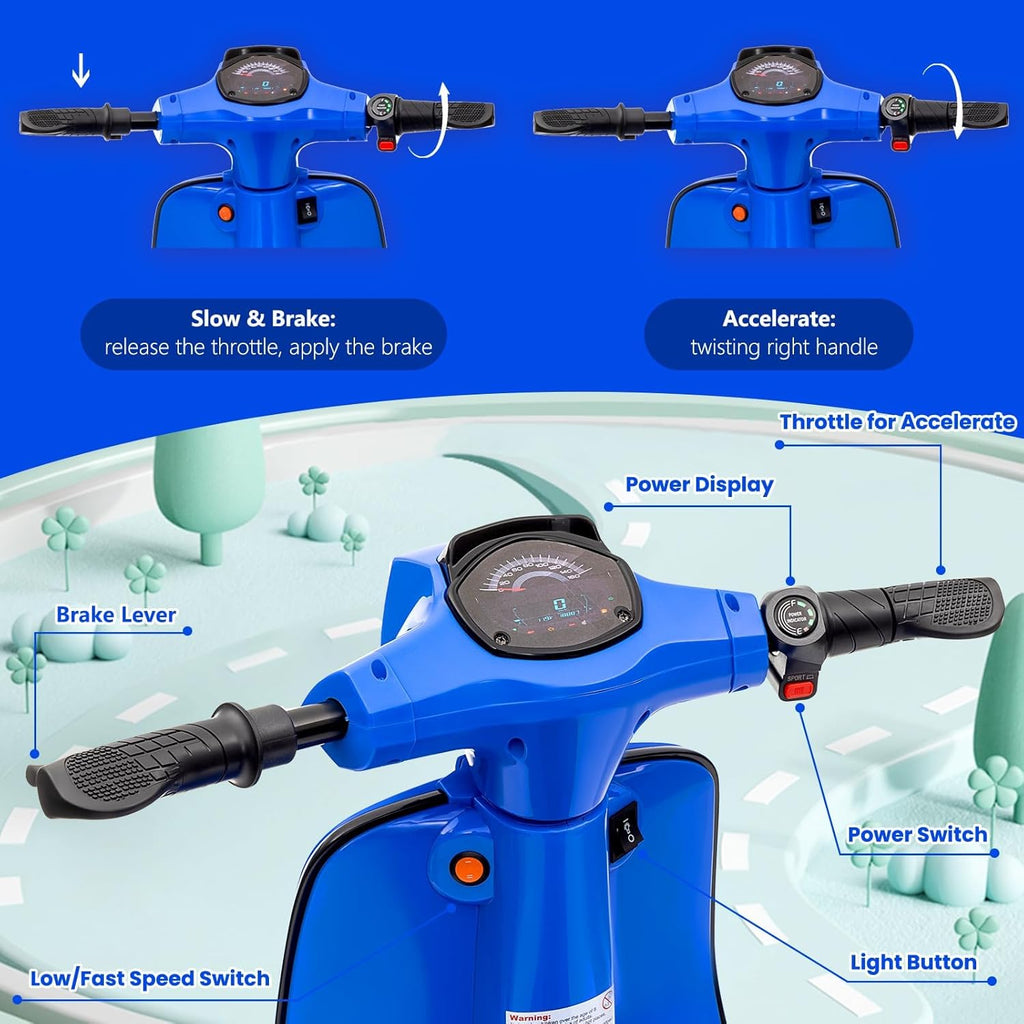 24V Moped Scooter for Kids - Electric Motorcycle for Kids - Electric Scooter with Seat for Children - Ride on Toy with LED Light for Girls
