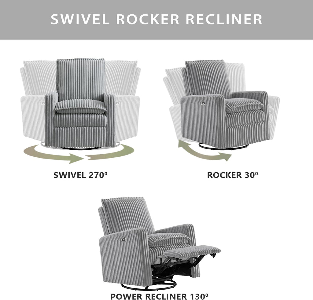 Oxford Baby Uptown Power Recliner/Glider, Corduroy, Ash Gray