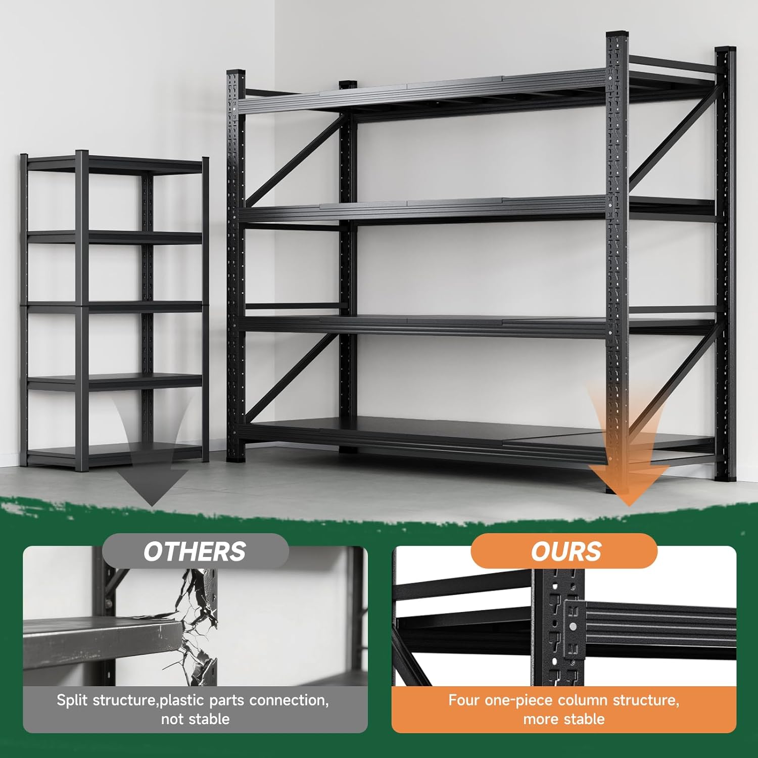 Letaya 71.3" W Metal Storage Shelves,5000LBS Heavy Duty Garage Shelving Units, 4 Tier Adjustable Utility Rack Shelf,Large Industrial Shelves,for Shop,Warehouse,Black (71.3" W x 24" D x 70" H)