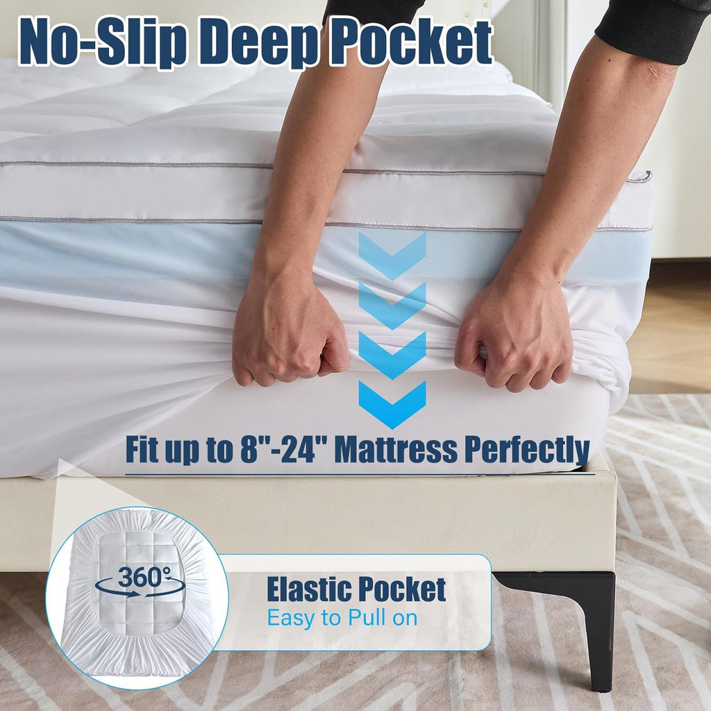 4 Inch Dual Layer Mattress Topper King Size, 2 Inch Cooling Gel Memory Foam and 2 Inch Down Alternative Pillow Top Pad for Back Pain, with 8-21 Inch Deep Pocket