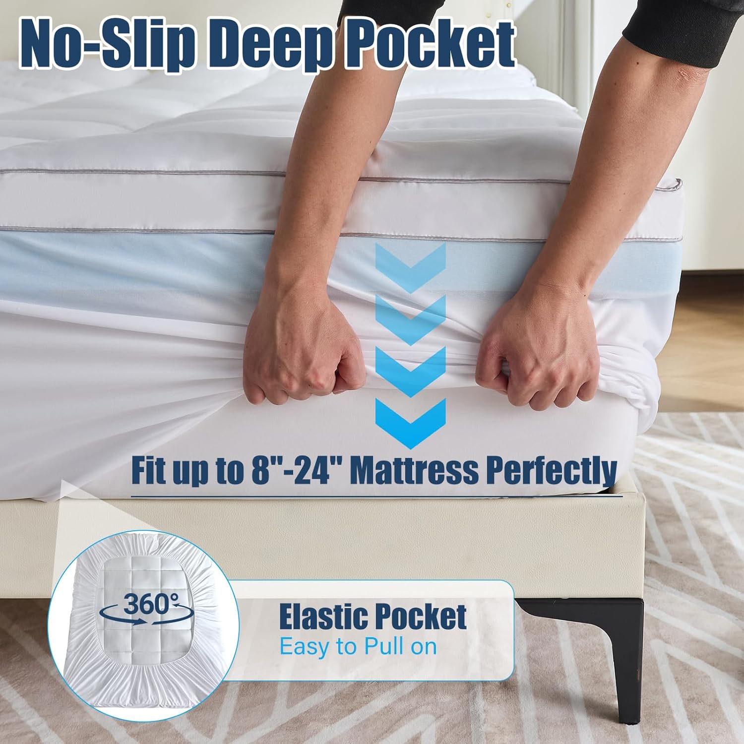 4 Inch Dual Layer Mattress Topper King Size, 2 Inch Cooling Gel Memory Foam and 2 Inch Down Alternative Pillow Top Pad for Back Pain, with 8-21 Inch Deep Pocket
