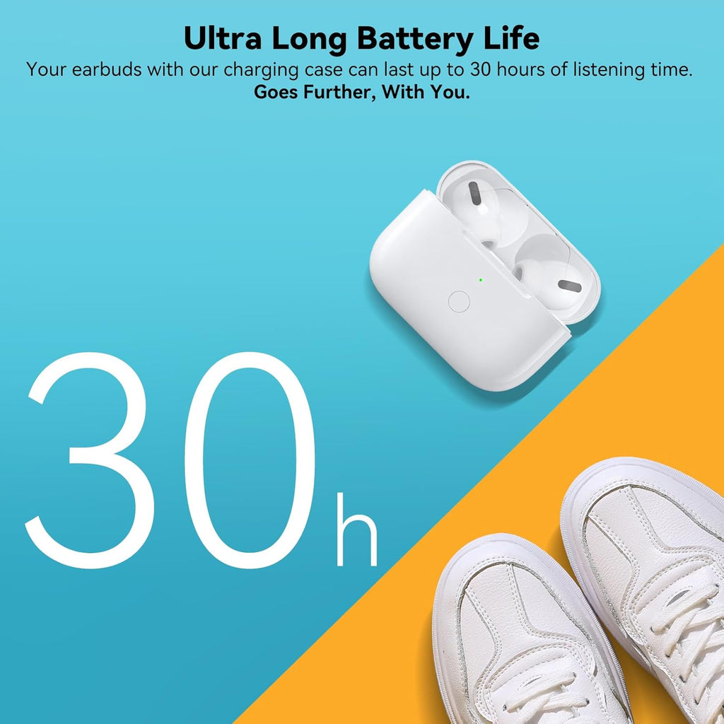 Wireless Charging Case Replacement Compatible with AirPod Pro 2nd & 1st Generation, Air Pod Pro 2 1 Charger Case with Bluetooth Pairing Sync Button,USB-C Charging,White