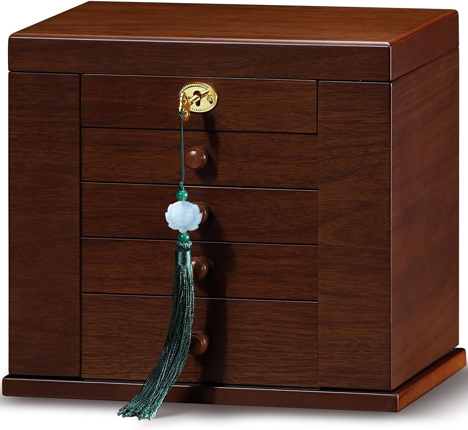 Lockable Wooden Jewelry Box for Women - 8-Layer Dresser Top Jewelry Boxes and Organizer with Key,Large Storage for Necklaces,Solid Wood Jewelry Organizers with Necklace Hooks