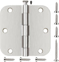 24 Pack Brushed Nickel Door Hinges 3.5 x 3 1/2 Inch Interior Rounded 5/8" Radius Corners Iron Bifold Silver Residential Satin Nickels Hinge for Doors Hardware Kit Office Bedroom Study Living Room