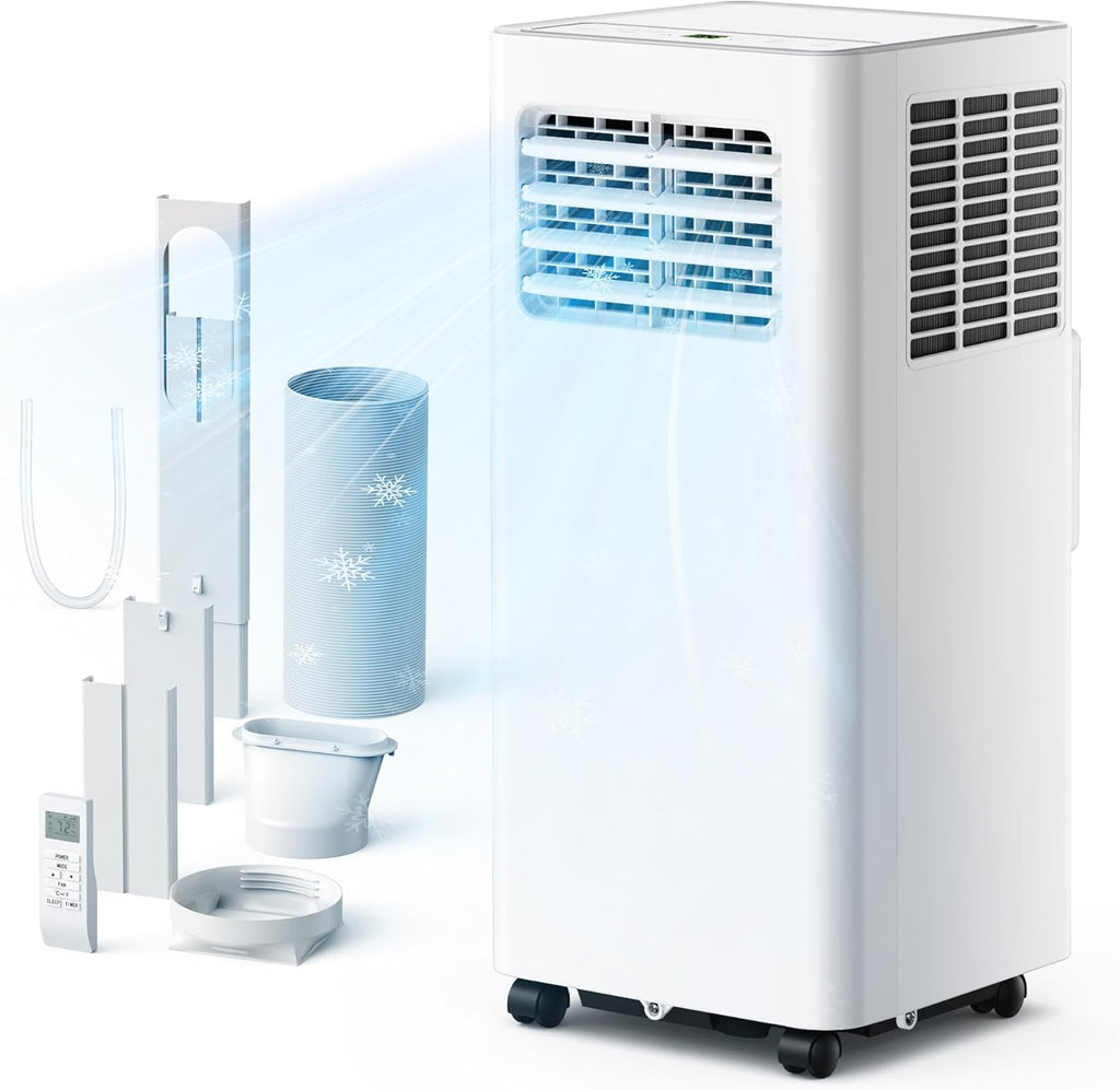 EUHOMY 8,000 BTU Portable Air Conditioners, 4-in-1 Air Conditioner Portable Up to 350 Sq.Ft., Portable AC Unit with Cool, Fan, Dehumidifier, Sleep, 24H Timer, Remote & Installation Kit, for Bedroom