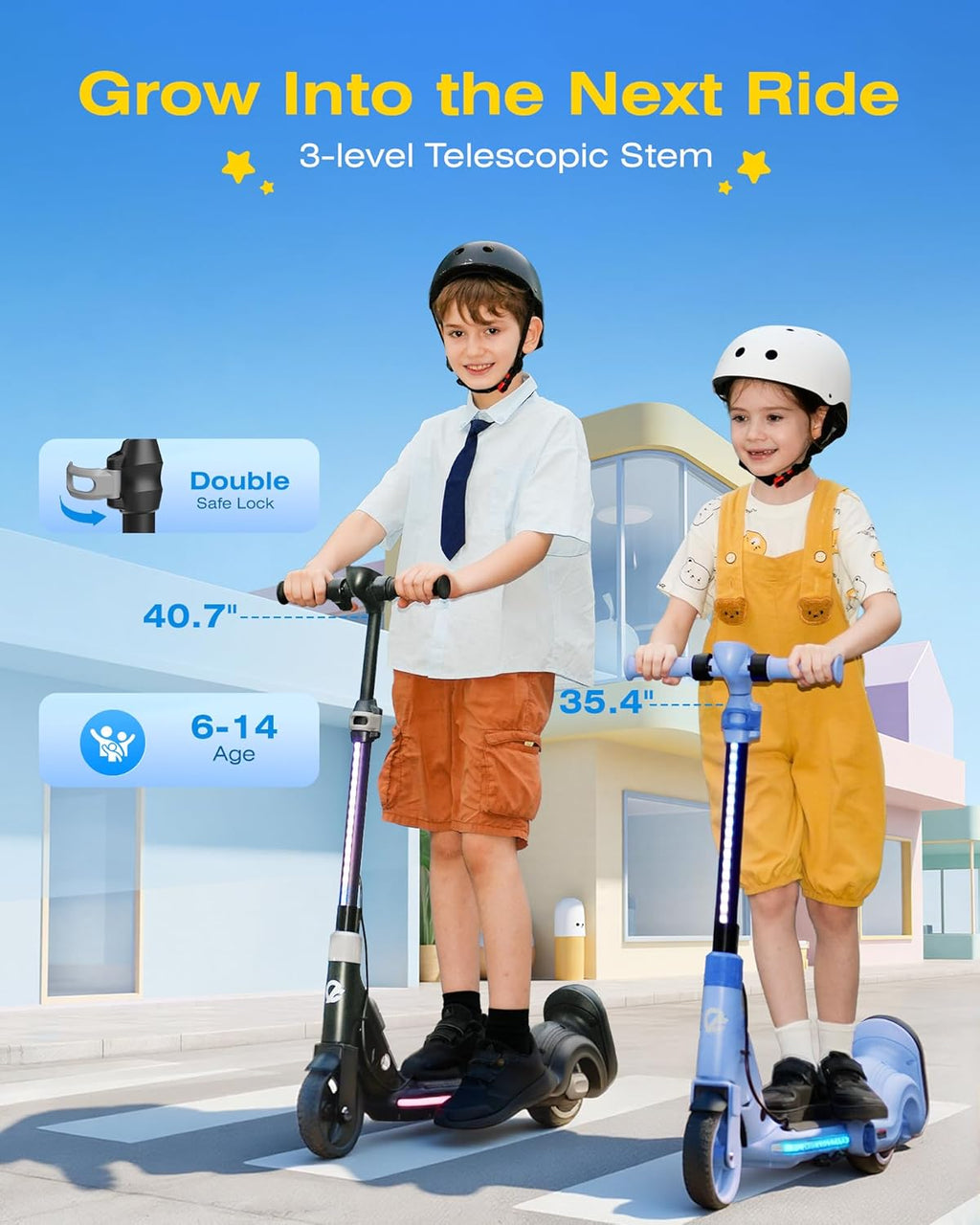 ECOROAD 2-in-1 Kids Electric Scooter EK8,200W Motor & 9 Miles Range,Up to 10 MPH,Dual Brake System,Bluetooth Music & Foldable & Adjustable Height, for Kids Ages 6-12(Black)