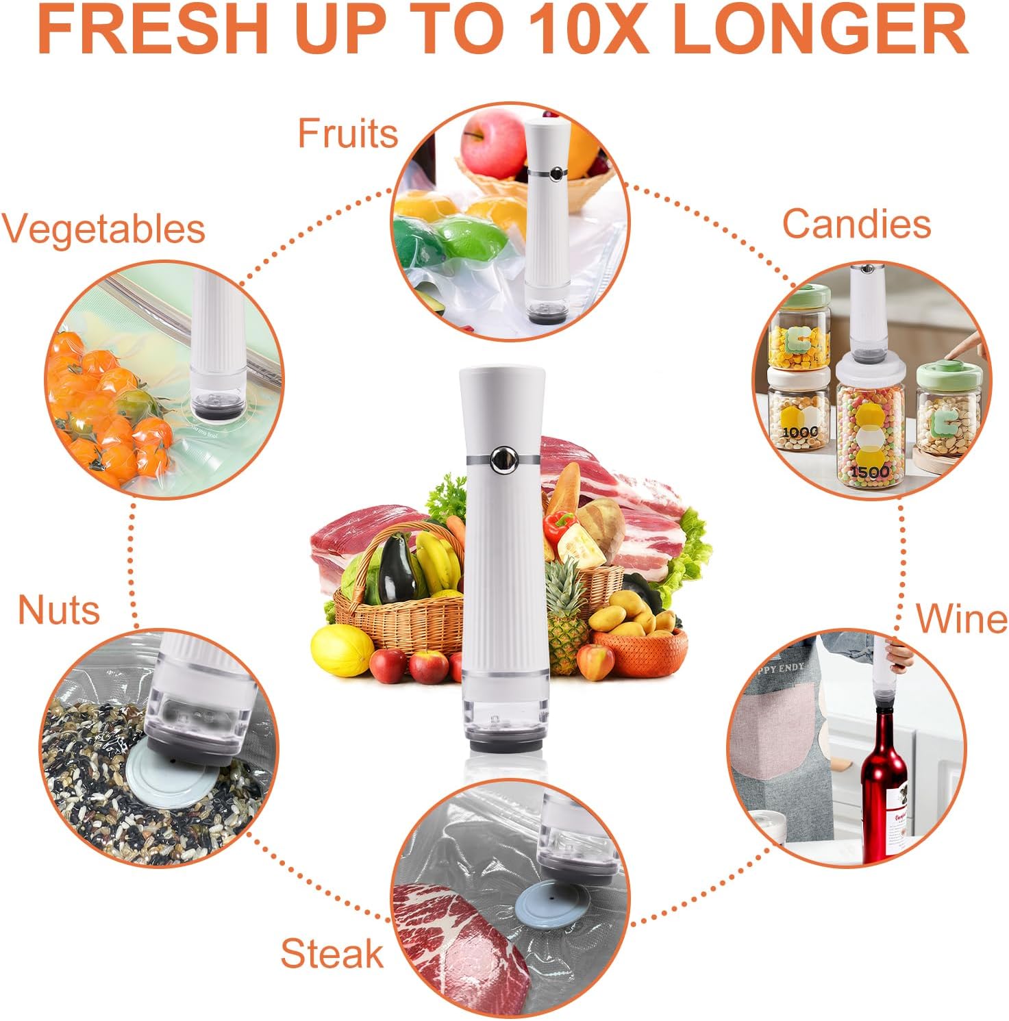 Handheld Vacuum Sealer, Detachable & Easy to Clean, Includes 5 Reusable Bags, Portable Food Saver, Extends Freshness 10x, Auto Power Off, for Kitchen, Travel & Outdoor