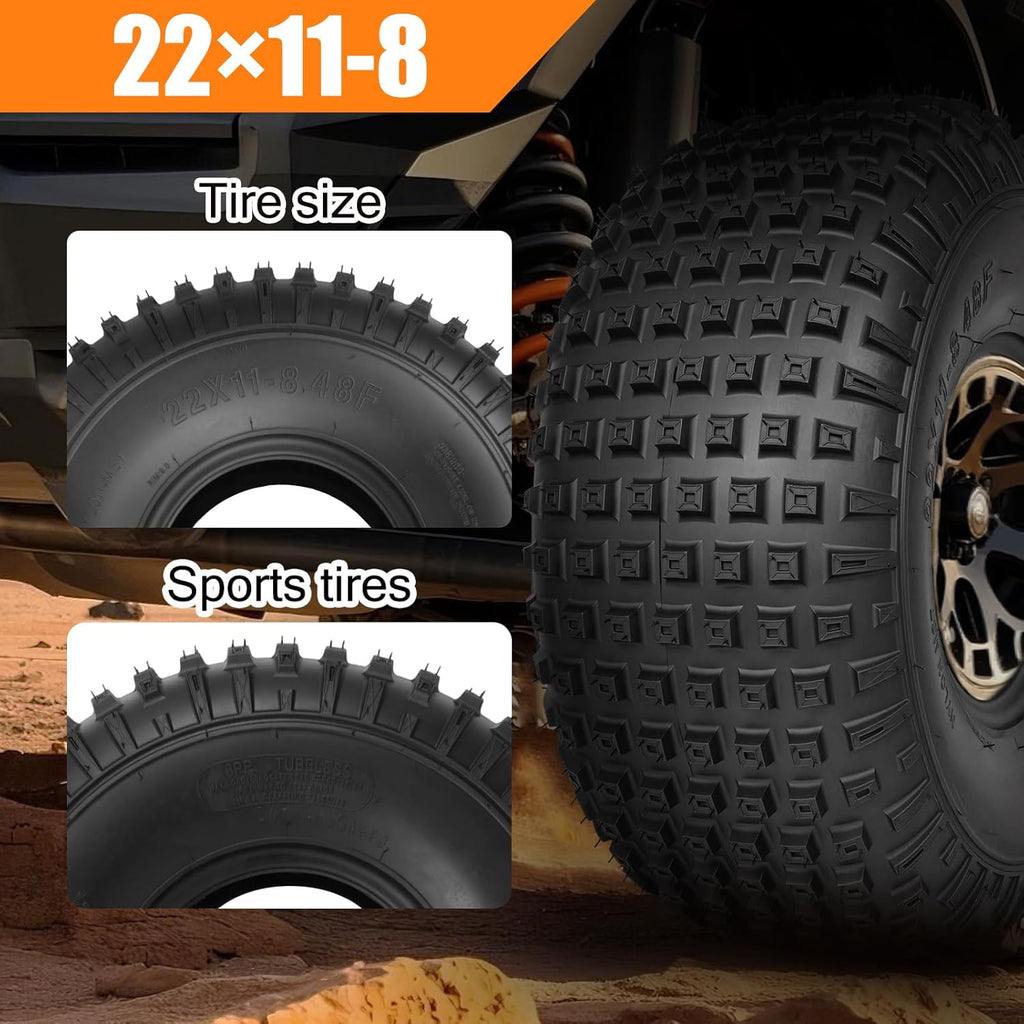 TRIPOWER 22x11x8 ATV UTV Tires 22x11-8 All-Terrain Knobby Golf Cart Tires for Trail Sand Mud Off-Road Tire, 6-Ply Tubeless, Pair of 2