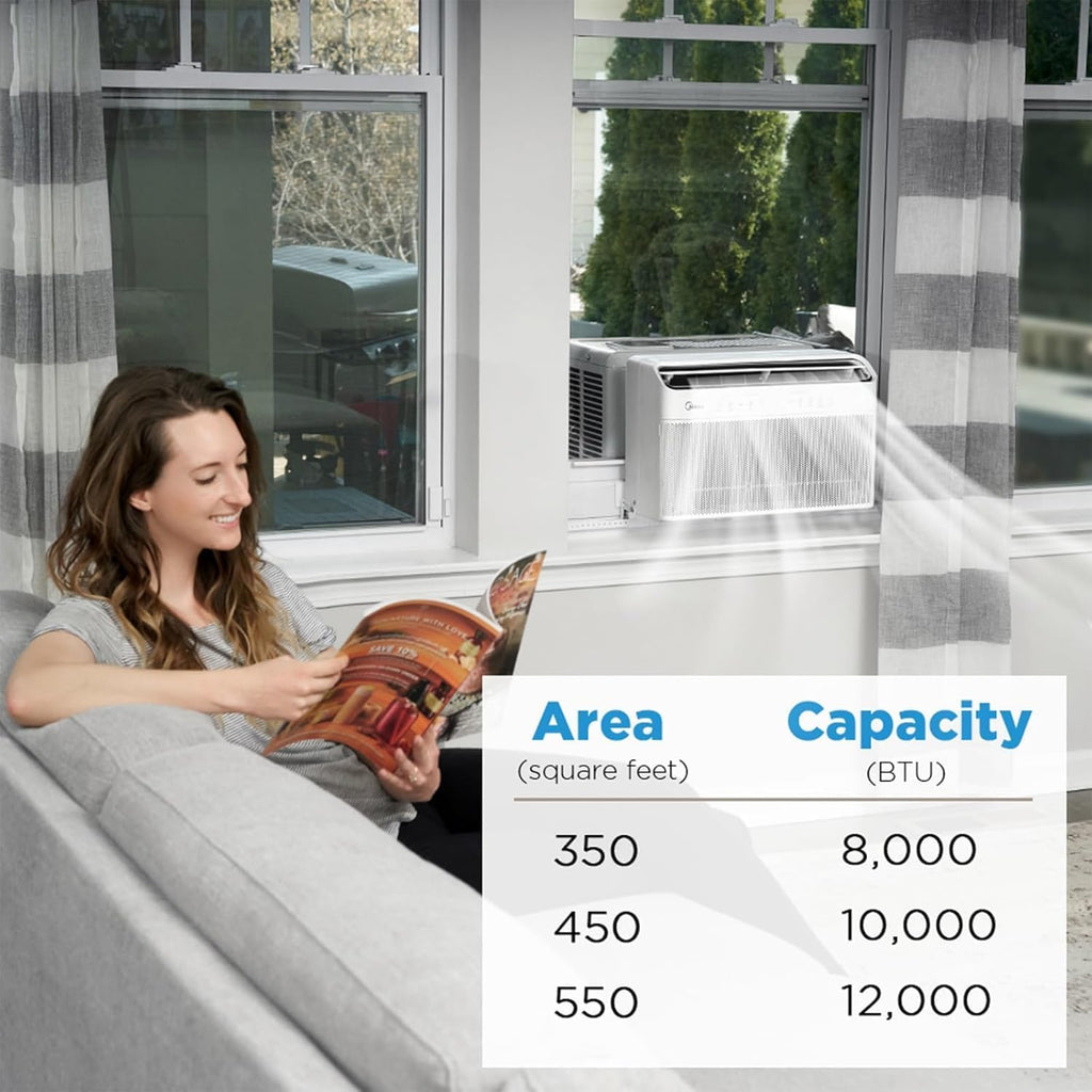Midea 12,000 BTU U-Shaped Smart Inverter Window Air Conditioner–Cools up to 550 Sq. Ft., Ultra Quiet with Open Window Flexibility, Compatible with Alexa/Google Assistant, 35% Energy Savings (Renewed)
