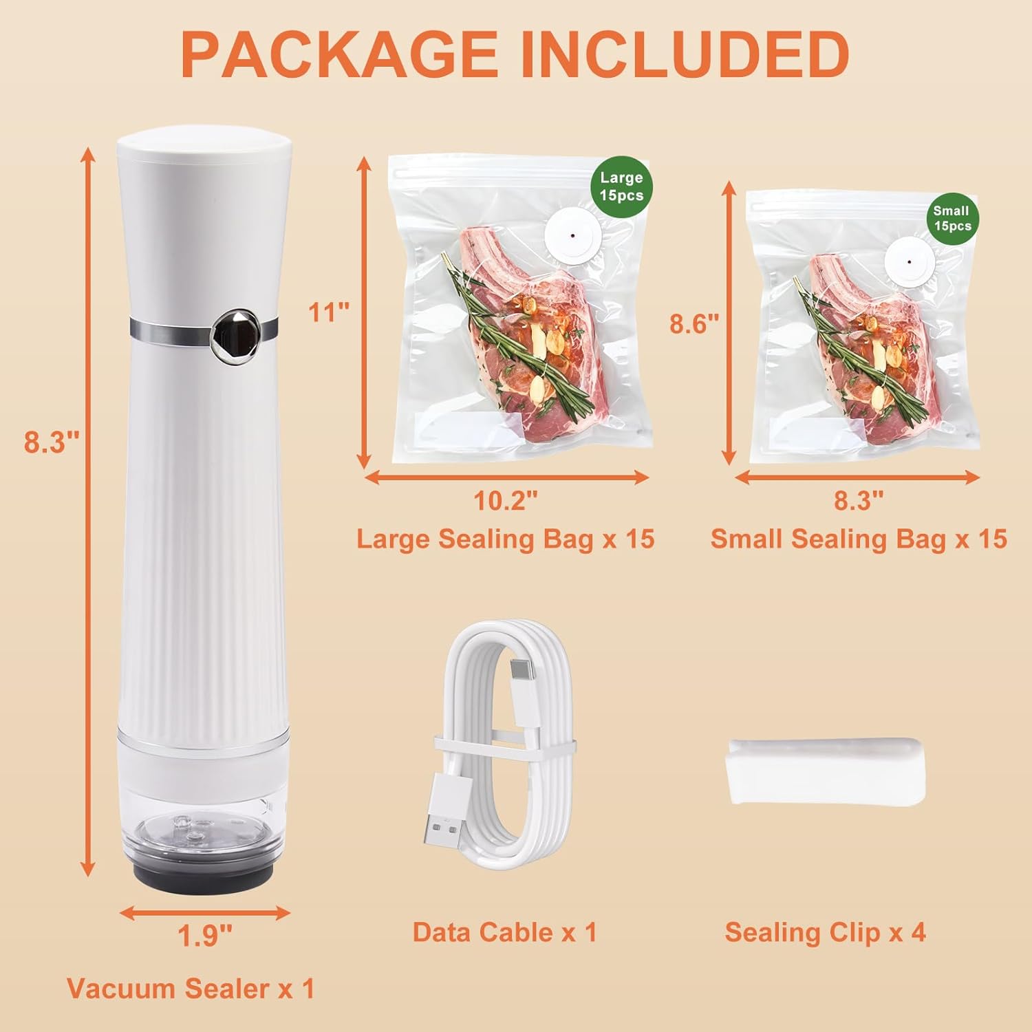 Handheld Vacuum Sealer, Detachable & Easy to Clean, Includes 5 Reusable Bags, Portable Food Saver, Extends Freshness 10x, Auto Power Off, for Kitchen, Travel & Outdoor
