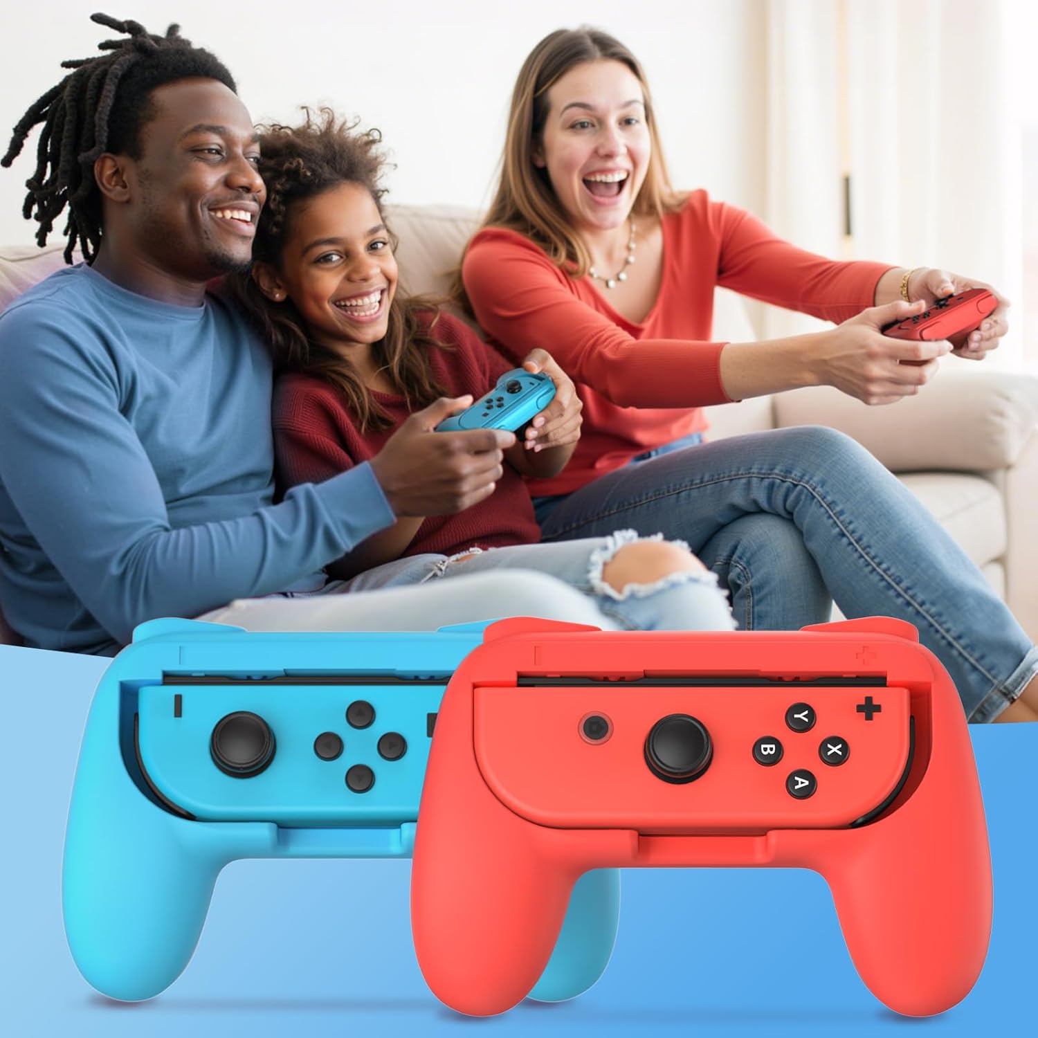 FASTSNAIL Grips Compatible with Nintendo Switch for Joy Con & OLED Model for Joycon, Wear-Resistant Handle Kit and Non-Slip Thumb Grips for Switch Joycon 1 for 3DS & 2DS Accessory Kits (Blue and Red)