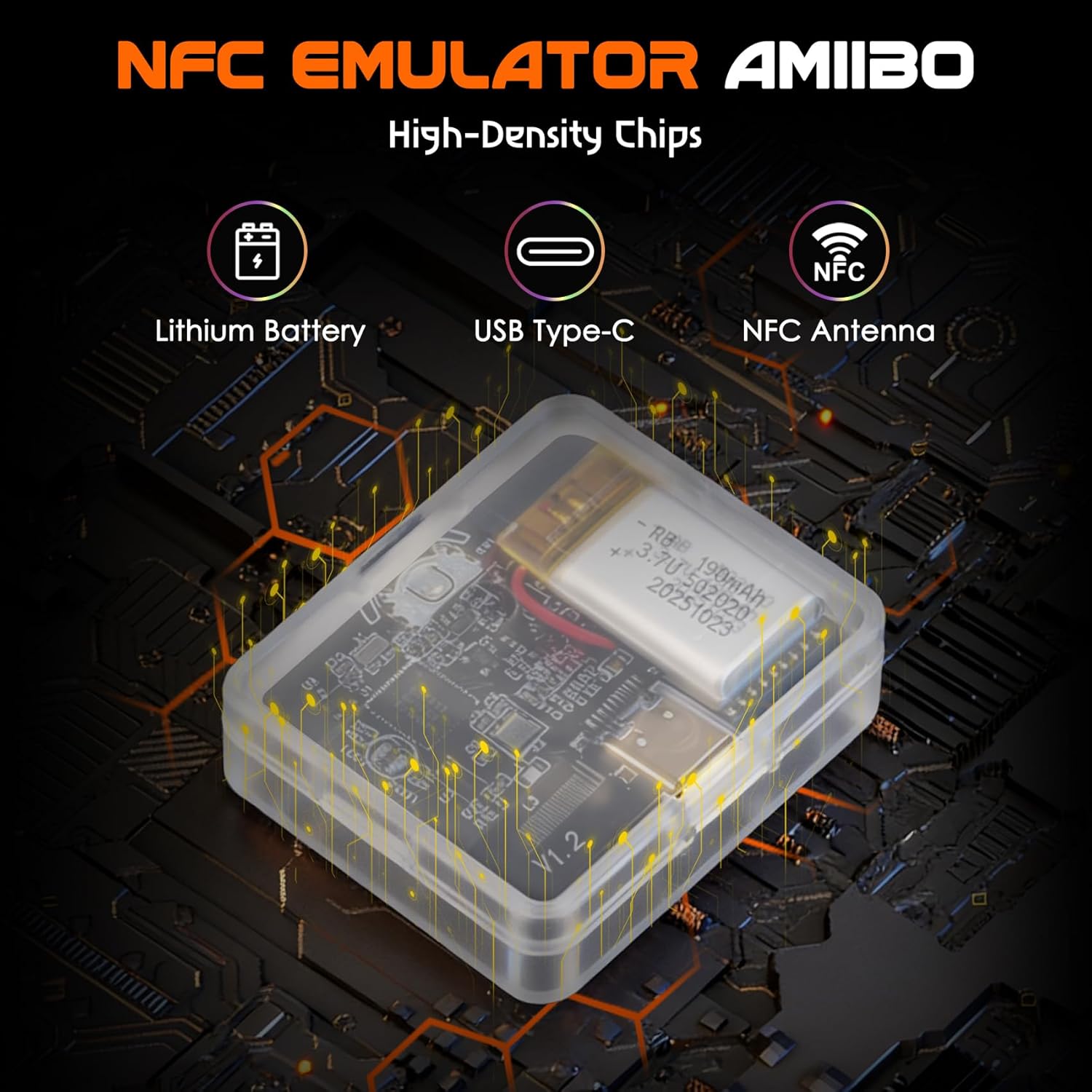 NFC Tag Emulator, for Nintendo Switch/3DS/Wii U - Ultimate 3000+ Data Storage, with Amiibo Emulator, Compatible with 60+ Games, 1.4" OLED Screen, Auto UID Regen & Unlimited Scans, RechargeableNFC