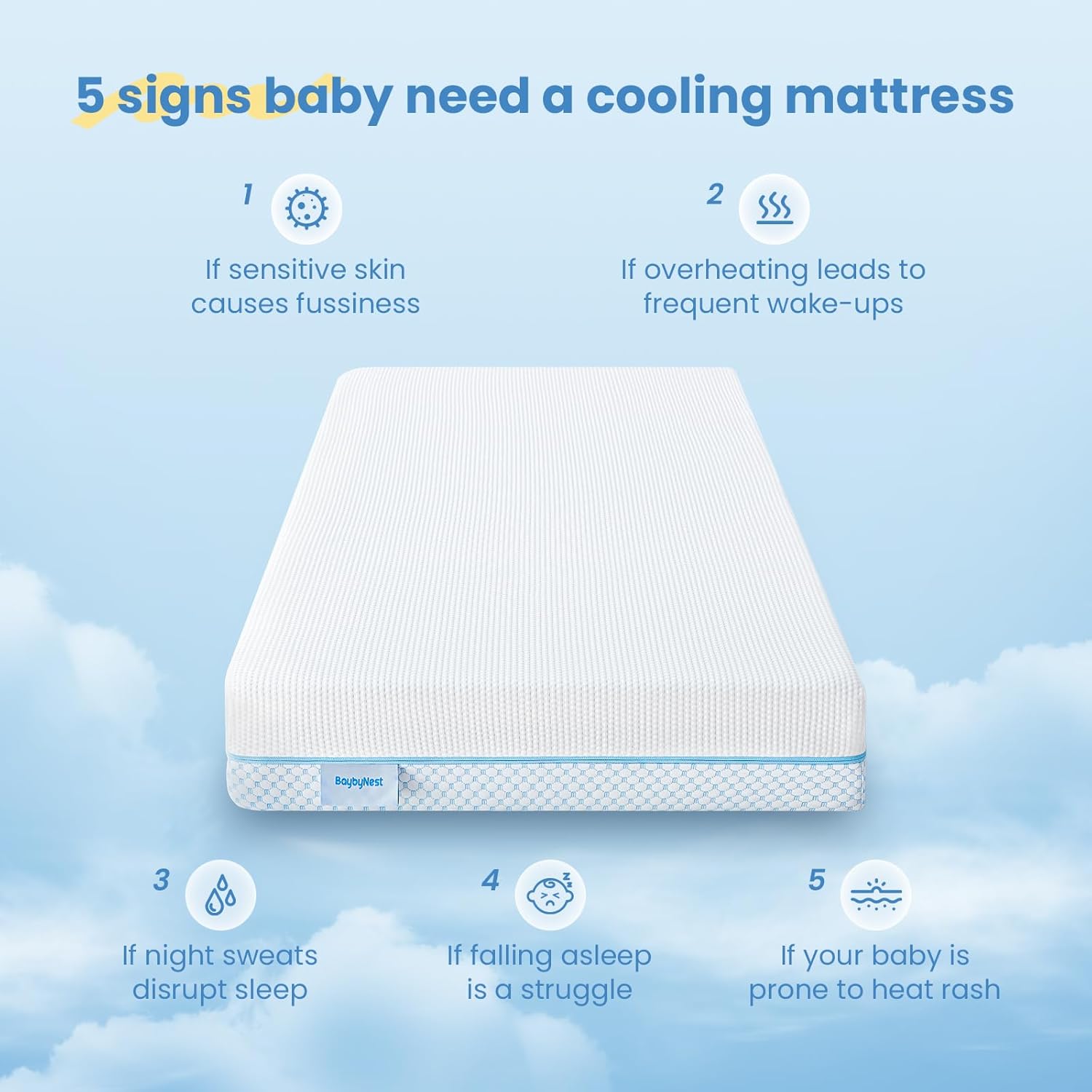 6" Dual Sided Crib & Toddler Mattress (Firm & Plush) - Memory Foam, Lux Cooling Removable Cover for Infant All-Night Comfort - CertiPUR-US Certified (Blue & White)