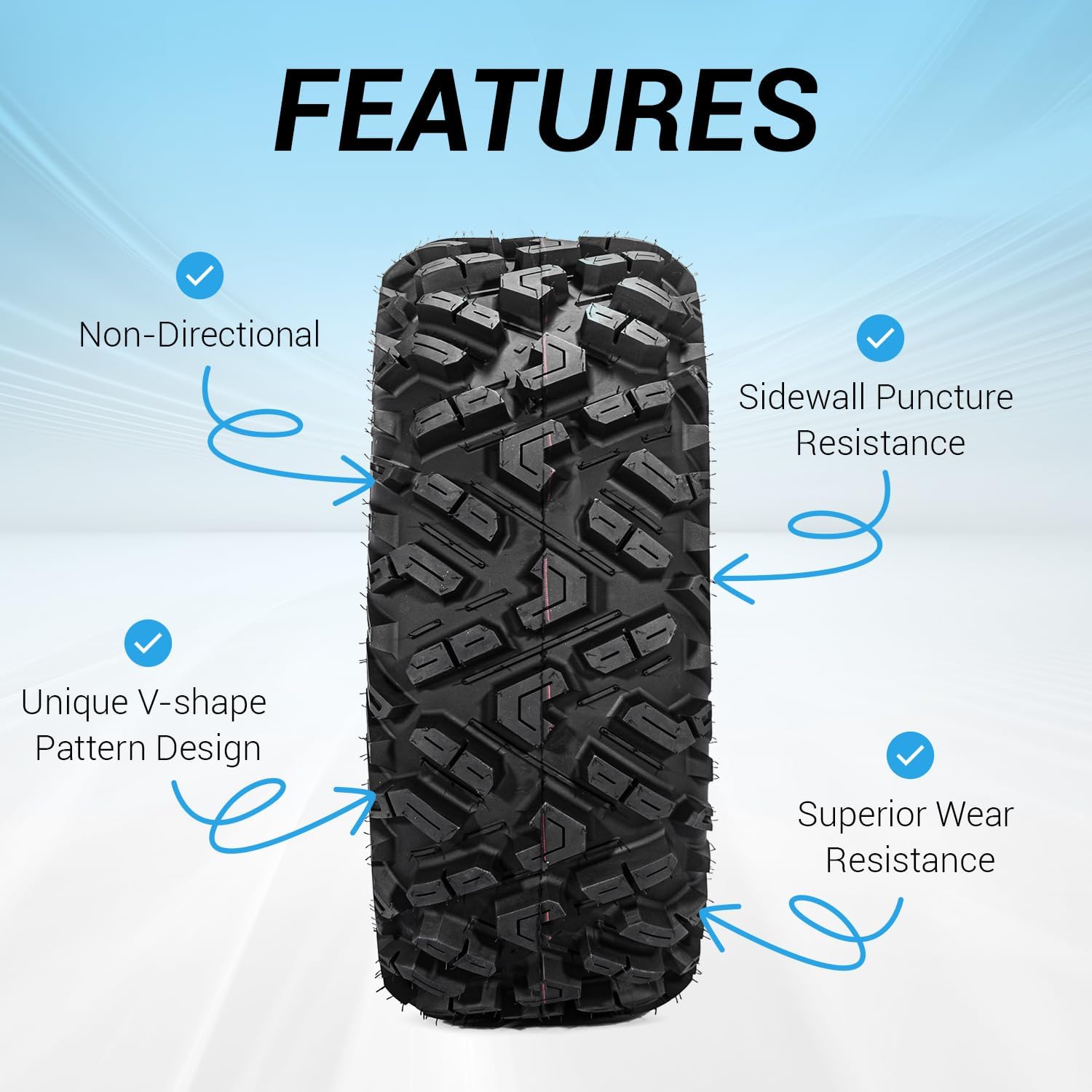 Set of 2 FORERUNNER 25X10-12 ATV Tires, 6PR Tubeless UTV Tires, All-terrain Tires