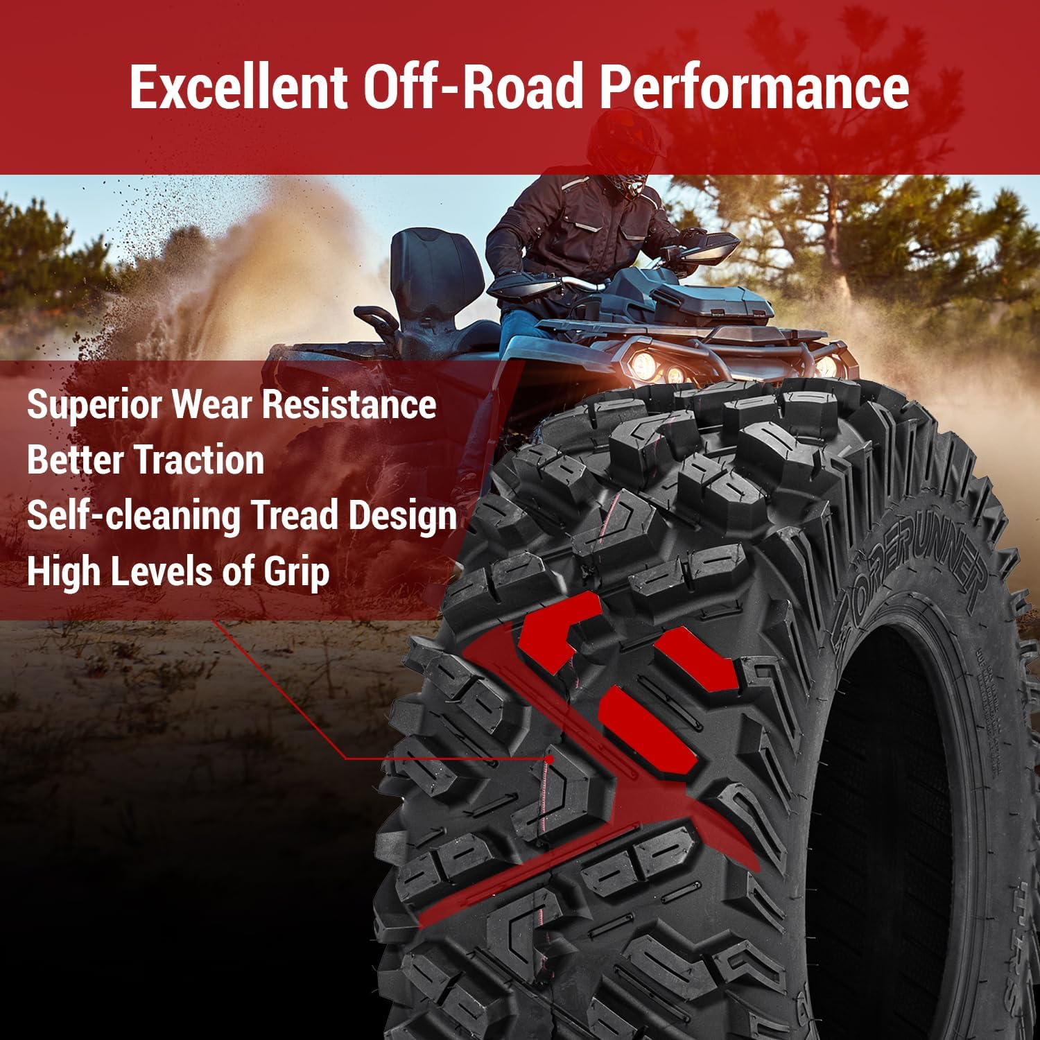 Set of 2 FORERUNNER 25X10-12 ATV Tires, 6PR Tubeless UTV Tires, All-terrain Tires