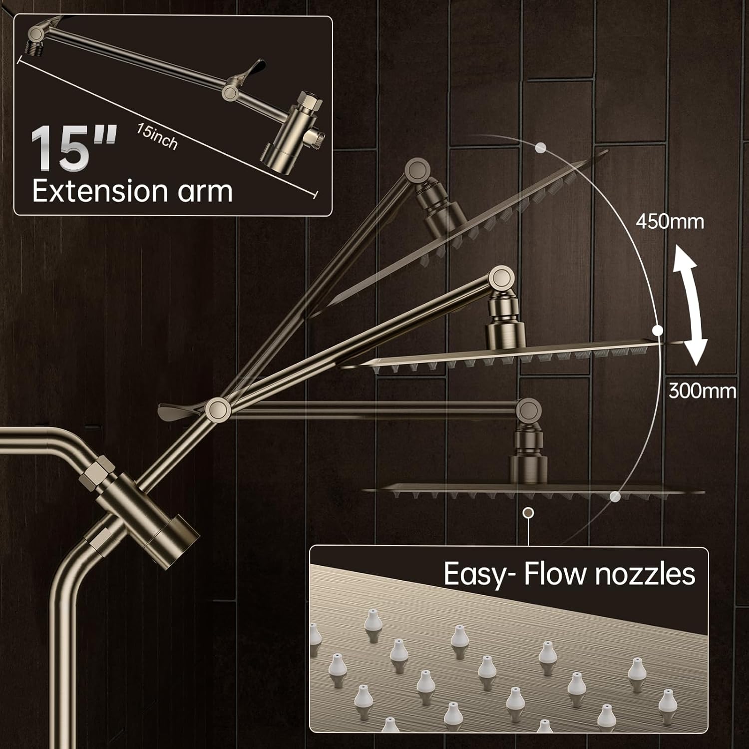 Veken All Metal 10" Brushed Nickel Shower Head with Handheld, Luxurious Square High Pressure Double Rain Shower Heads with Power-wash Hand Held, Dual Detachable Rainfall Showerhead,Bathroom Upgrade