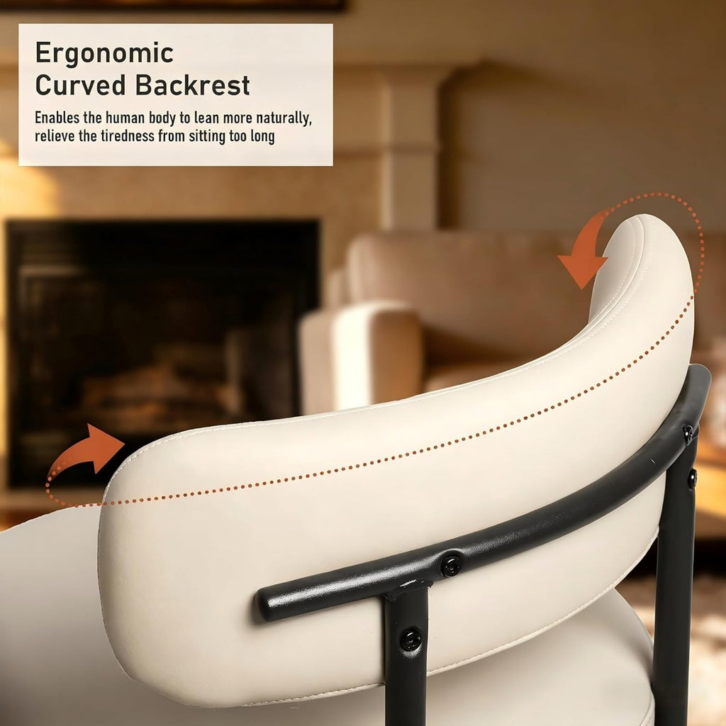 DYHOME Modern Dining Chairs Set of 4, PU Upholstered Dining Room Chairs, Metal Legs Kitchen Chairs, Mid Century Boucle Chair with Ergonomic Curved Backrest, Easy Assembly Cream